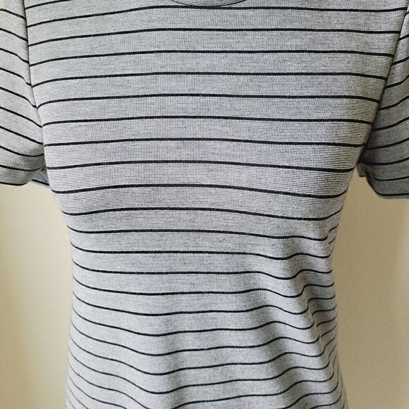 Zara Trafaluc Knit Skater Dress Small Gray Striped Short Sleeve Crew Neck - Picture 3 of 13